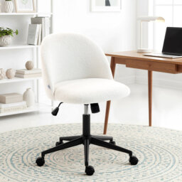 HOMCOM Computer Desk Chair Teddy Fleece Height Adjustable Wheels
