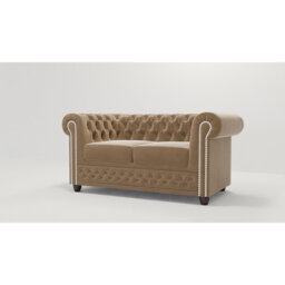 Chesterfield Hanna Sofa Set with Sleeping Function 3+2+1 Made of Velvet Fabric with Solid Wood Legs