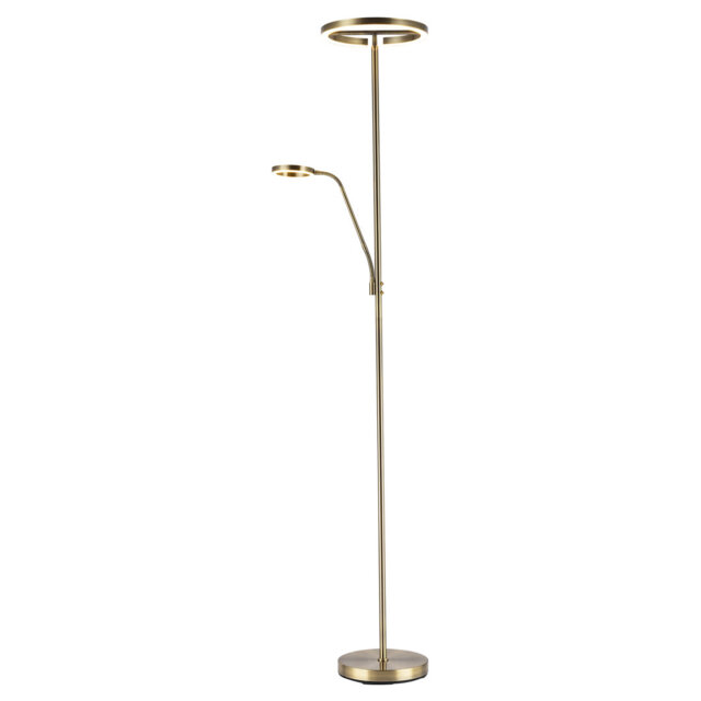 Halo LED Mother And Child Floor Lamp In Antique Brass With Dimmers By