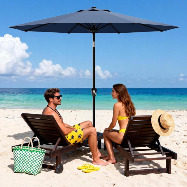2.7m Garden Parasol Umbrella with Crank & Tilt Mechanism, Waterproof Polyester Canopy, Steel Frame, UV Protection, for Patio, Balcony & Outdoor Dining
