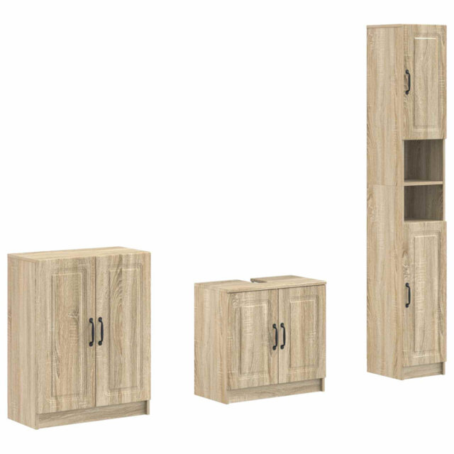 3 Piece Bathroom Cabinet Set with Shelf EDE Engineered Wood Furniture