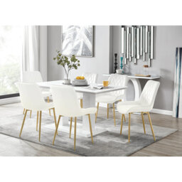 Edzard Double Pedestal High Gloss Dining Table Set with 6 Luxury Velvet Dining Chairs