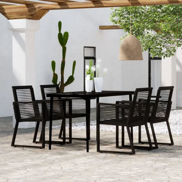 Ebern Designs 5 Piece Garden Dining Set Black, 1 Table, 4 Chair