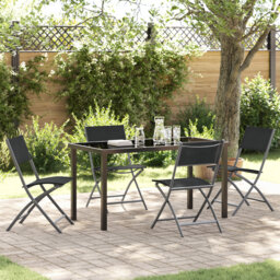 5 Piece Garden Dining Set Black PVC-coated polyester And Steel
