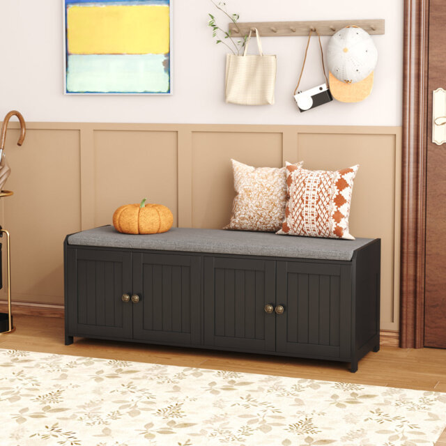 Linen Blend Upholstered Storage Bench