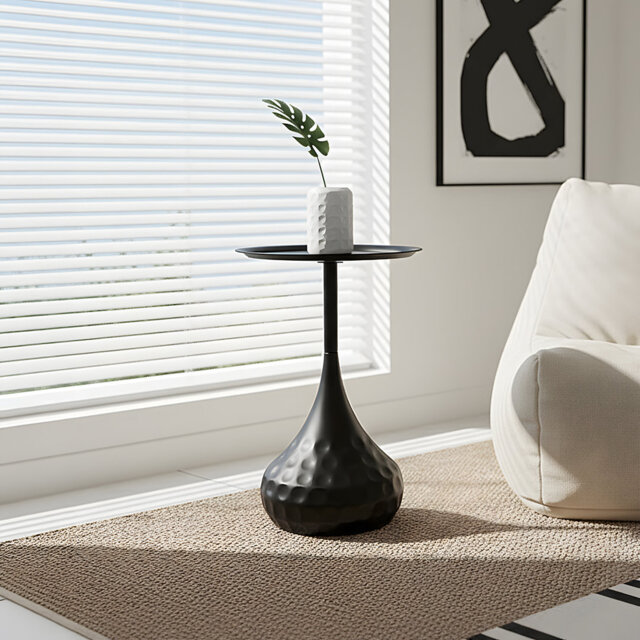 Black Hammered Texture Tray Top Round Side Table