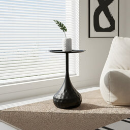 Black Hammered Texture Tray Top Round Side Table
