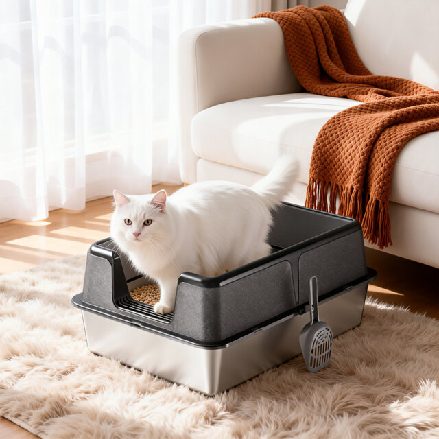 Extra Large Stainless Steel Cat Litter Box – High-Sided, Non-Stick, Odor-Resistant, Leak-Proof & Easy-Clean – Open-Top Toilet for Multiple & Large Cat