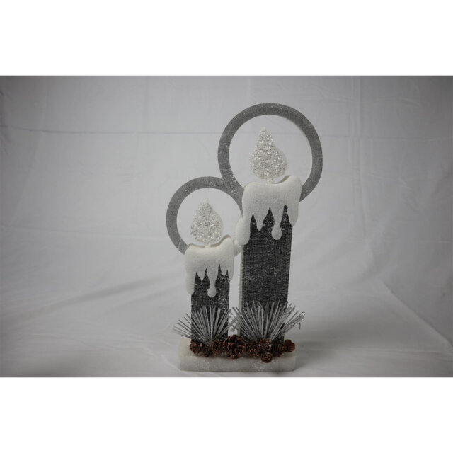 51cm Grey Twin Candle Christmas Lantern with Warm White LED Light, Battery Operated Indoor Tabletop Decoration