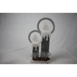51cm Grey Twin Candle Christmas Lantern with Warm White LED Light, Battery Operated Indoor Tabletop Decoration