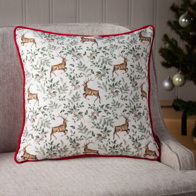 Festive Reindeer Square Scatter Cushion with Filling