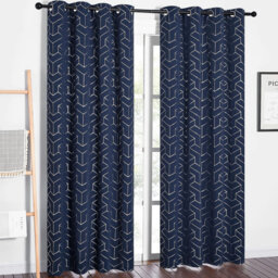 Navy Glitter Decorative Long Blackout Curtain Geometric Drapes Room Darkending, 132 x 213 cm, 1 Pair