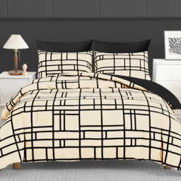 Luxury Reversible Quilt Cover Set with Black Fitted Sheet – Breathable Ultra Soft Microfibre Bedding