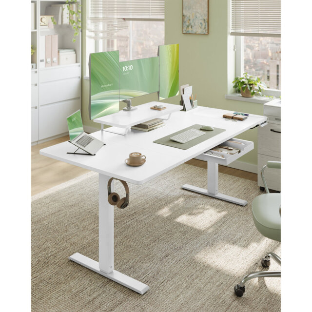 Electric Standing Desk, Height Adjustable Desk, 160 X 80 Cm, Flexible Monitor Stand And Drawer, USB-C Port, Sedentary Reminder, For Home Office, Rusti