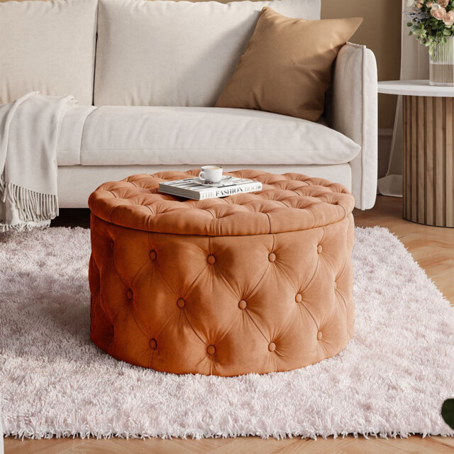 CHESTERFIELD Round Upholstered Pouf Hocker 70 cm