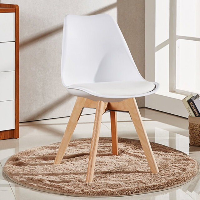 Thomasin Modern Scandinavian Minimalist Dining Chairs with Faux Leather Cushions and Solid Wood Legs - Side Chair for Dining Room Kitchen Office
