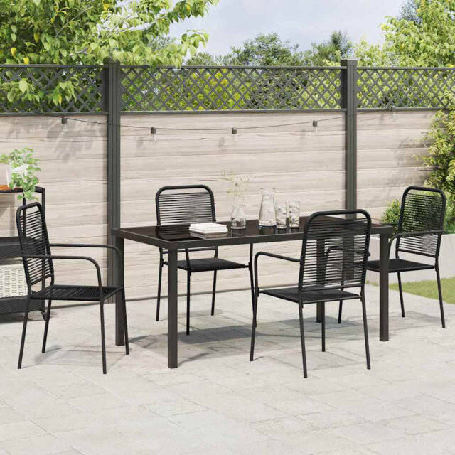 5 Piece Garden Dining Set Black Cotton Rope