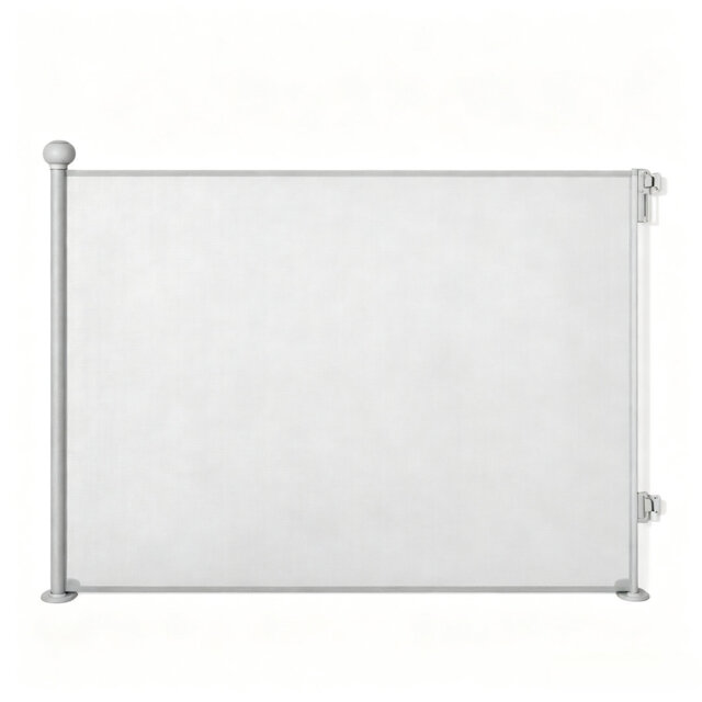 140cm Wide Retractable Dog Gate 86.5cm Tall, Grey Extendable Mesh Pet Safety Barrier with Chew-Resistant Fabric & Removable Reel — Fits Stairs Doorway