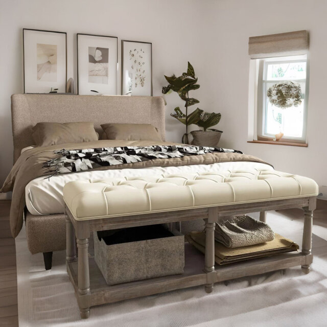 Ermont Storage Bench With Padded Seat French Inspired Bedroom Hallway Furniture