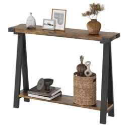 "Rustic Farmhouse Narrow Console Table, 43.3"" Slim Entryway Table with 2-Tier Open Storage, Wooden Sofa Side Table & Metal Frame, Behind Couch or Hallw"