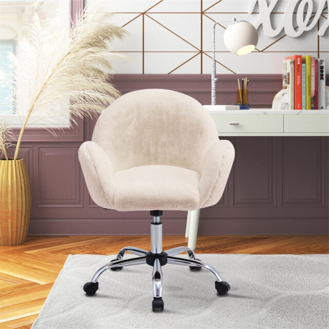 Fluffy Velvet Office Chair For Comfortable Swivel Chair For Bedroom Modern Ergonomic Desk Velvet Chair With Armrest And Height Adjustable