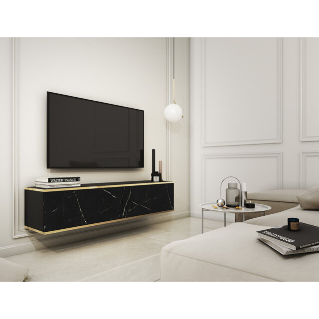 Orino TV stand: Matt black / Marble black / Golden embellishments