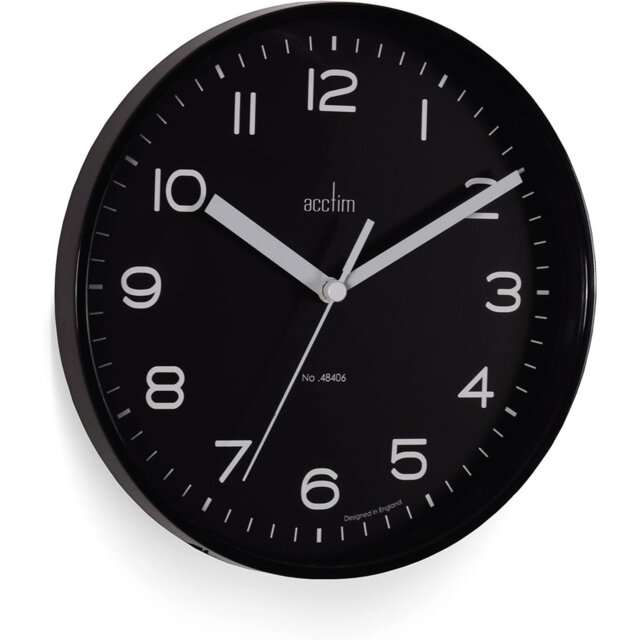 Acctim Runwell Small Wall Clock Quartz Slimline Case Raven 20cm