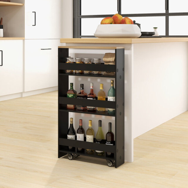 4-Tier Slim Utility Storage Cart Kitchen Trolley Narrow Mobile Serving Cart