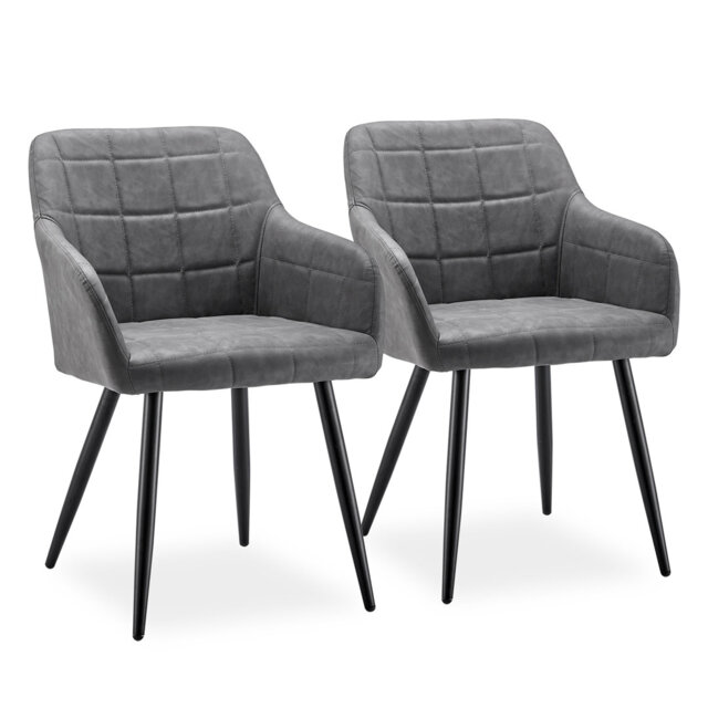 Faux Leather Dining Chairs Set Of 2, Lounge Reception Chairs With Arms And Metal Legs, Padded Accent Armchair,Brown
