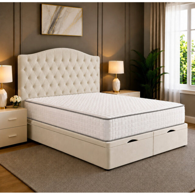 Roya Chesterfield Tufted Divan Storage Ottoman Bed Frame with End Lift Storage