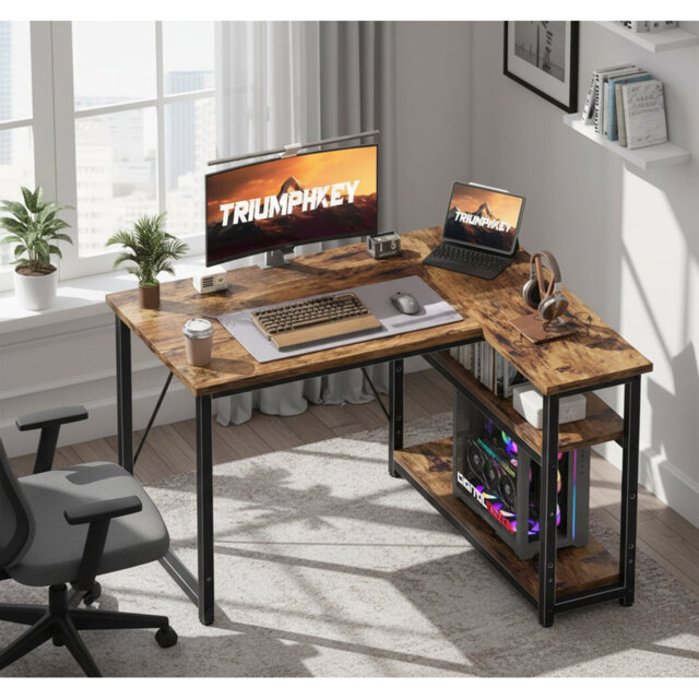 L-Shaped Metal Base Computer Desk