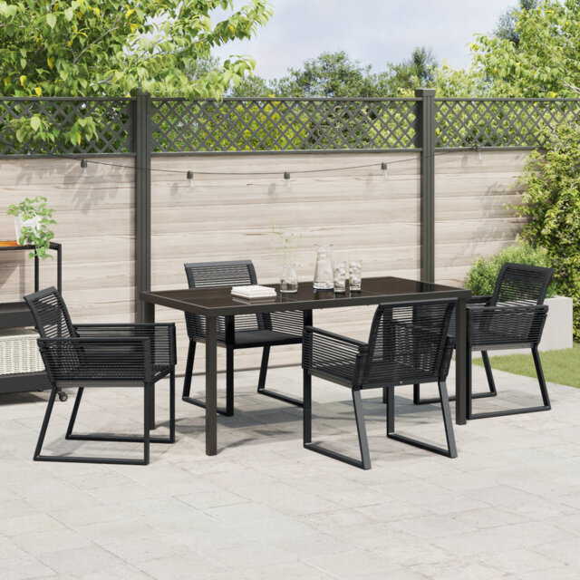 5 Piece Garden Dining Set Black Poly Rattan