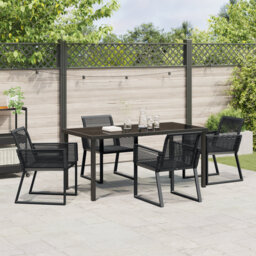 5 Piece Garden Dining Set Black Poly Rattan