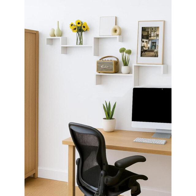 Floating Shelves Set Of 5, Wall Mounted U-Shape Display Wall Shelves For Decor, 12Cm Wide MDF White Storage Shelf Unit For Bedroom, Living Room, Bathr