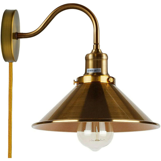 Wall Light Sconce Fitting Metal Firm Wall Mount 180 Degree Adjustable Swing Arm Industrial Wall Fixtures Lamp With Cone Light Shade For Livingroom, Ki