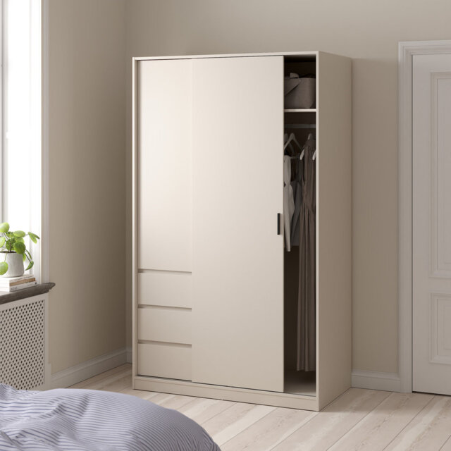 Bismah Wardrobe with 1 Sliding Door 1 Std Door & 3 Drawers in Cashmere