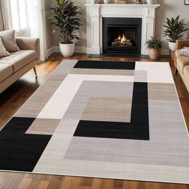Luxury Textured Printed Area Rug High Low Pile Durable Soft Carpet for All Room