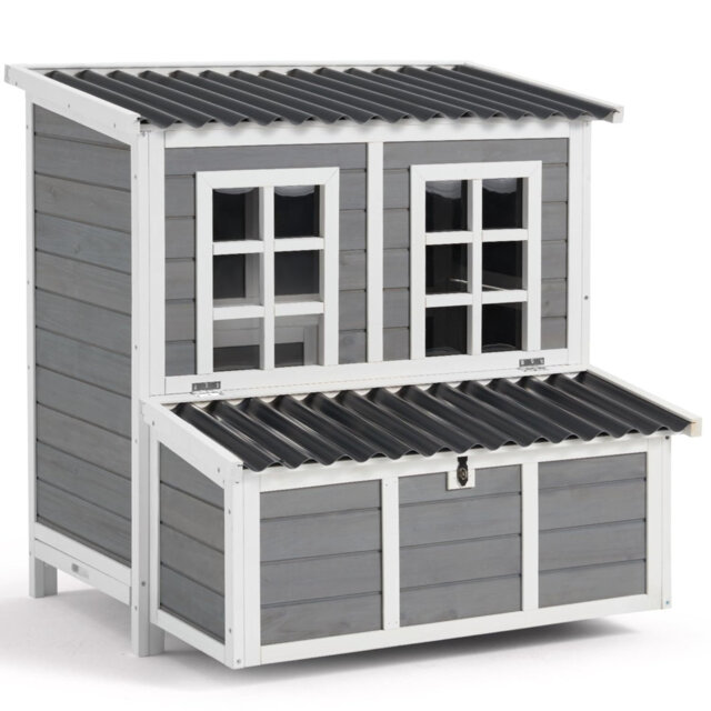40 Inch Wooden Chicken Coop, 3 Nesting Boxes, Waterproof Roof, Poultry Cage for 2-4 Chickens & Small Pets
