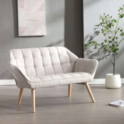 Mid-Century Modern Tufted Fabric Loveseat Sofa 2-Seater Upholstered Couch with Solid Wood Legs Compact Linen Accent Chair for Living Room, Bedroom,Sma