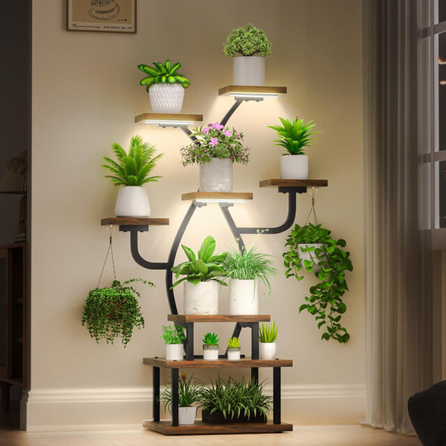 Corner Plant Stand Indoor with Grow Light 8 Tiered 48"" Small Plant Shelf  Metal Humen-Shaped Plant Flower Holder" by Wayfair | uFurnish.com