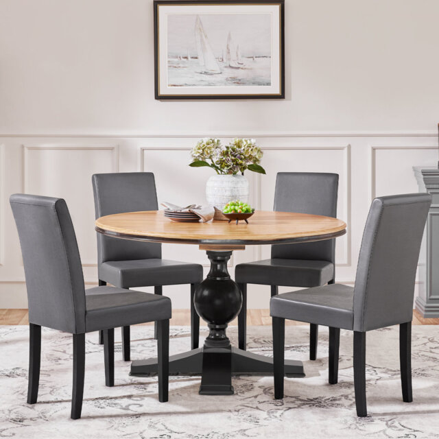 4PCS Faux Leather Dining Room Chairs High Back Padded Rubberwood Legs