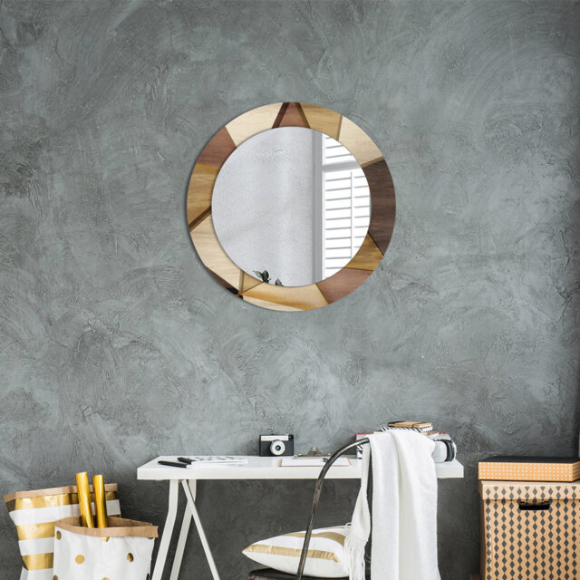 Huldar Round Glass Framed Wall Mounted Accent Mirror in Brown