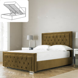 Aura Averian Upholstered Ottoman Storage Bed - Plush Velvet Gas Lift Bed Frame with Headboard