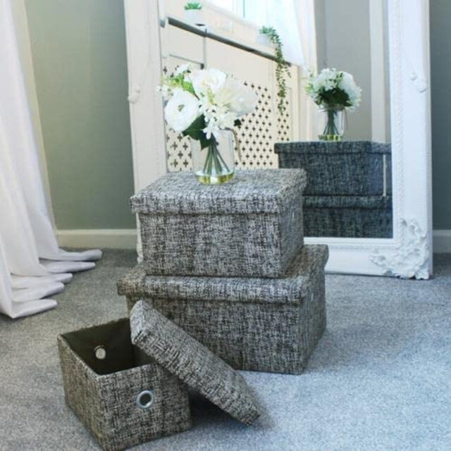 MantraRaj 3Pcs Urban Rectangular Paper Storage Box Set With Lids Foldable Storage Bin Organiser Box