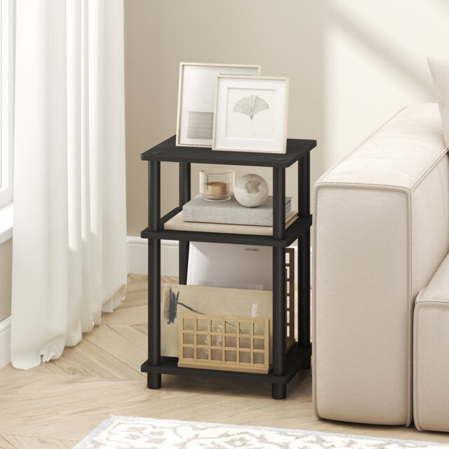Furinno TURN-N-TUBE Side Table, 3-Tier End Table, Night Stand, Bedside Table, for Living Room, Bedroom, Dark Americano