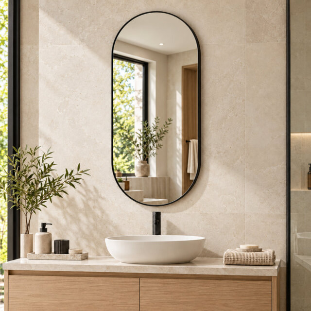 Liel 100 × 50 cm Oval Wall Mirror with Black Aluminium Frame