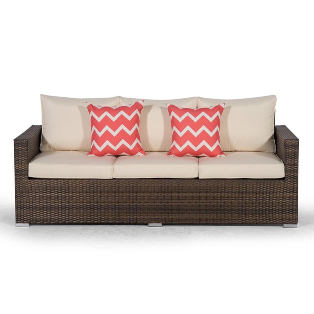 Giardino Brown Large Rattan 3 Seater Sofa Outdoor Patio Garden Furniture with Cover