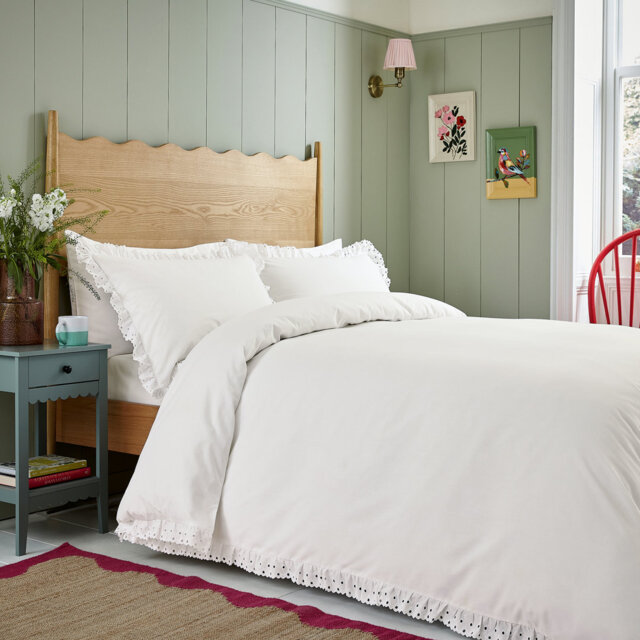 Clara Embroidered Frill Cotton Duvet Cover Set