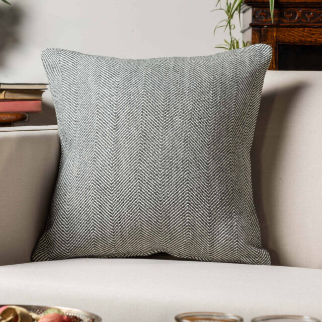 Faux Wool Linen Blend Herringbone Cushion in Grey