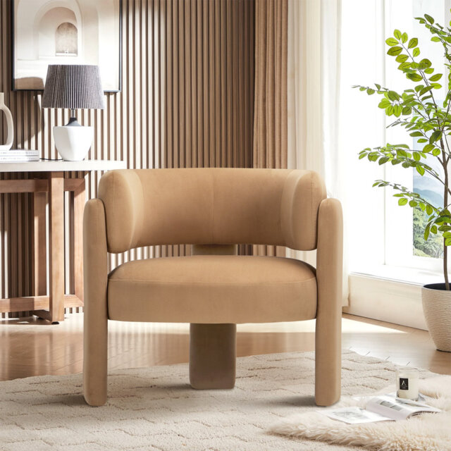Solid Wood Barrel Armchair - Plush Seat, Skin-Friendly Fabric & Versatile